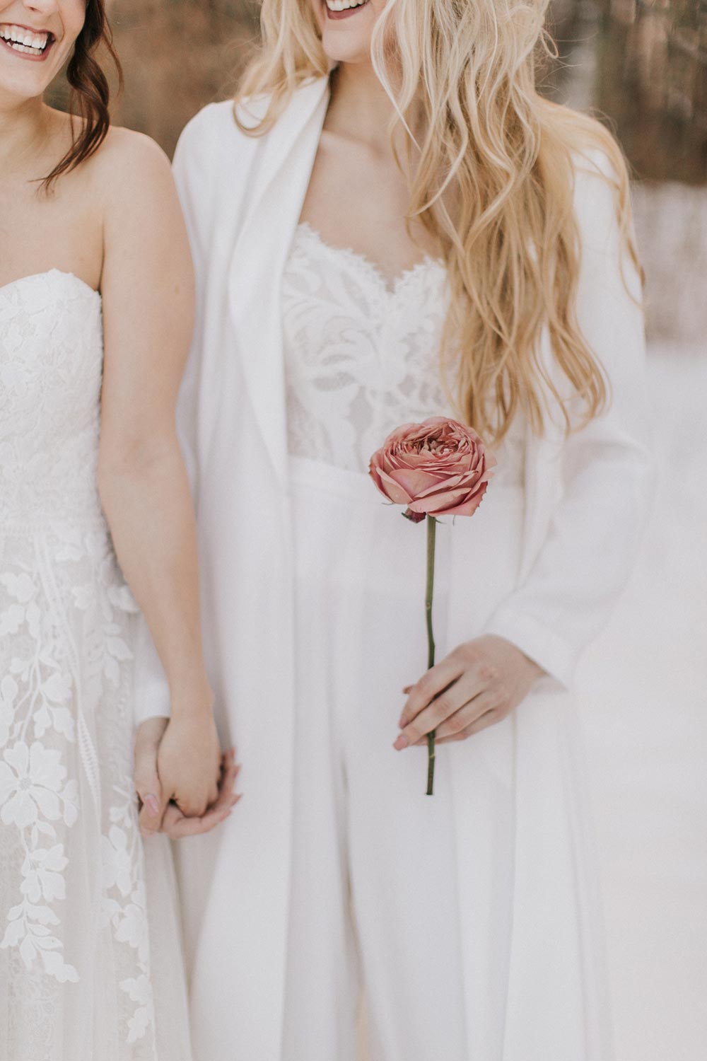 bridal pantsuit with strapless wedding dress