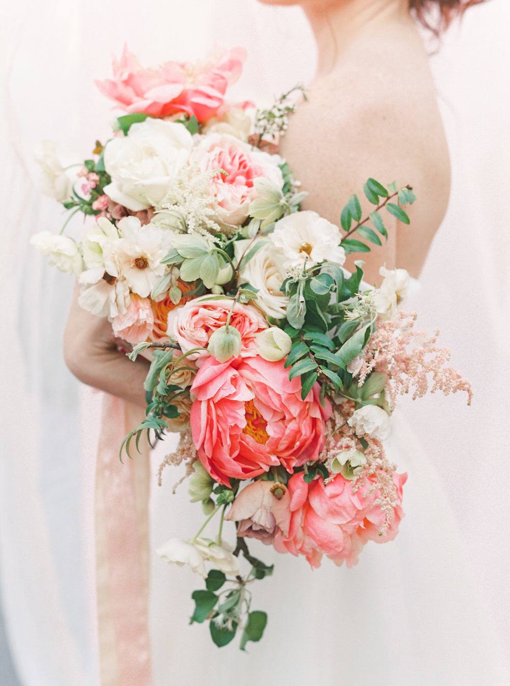 lush peony bridal bouquet for a summer wedding