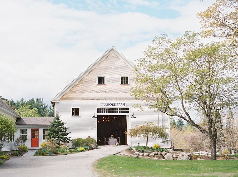 New England wedding venue with whitewashed barn